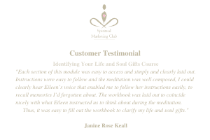 Customer Testimonial identify your life and souls gifts janine keall